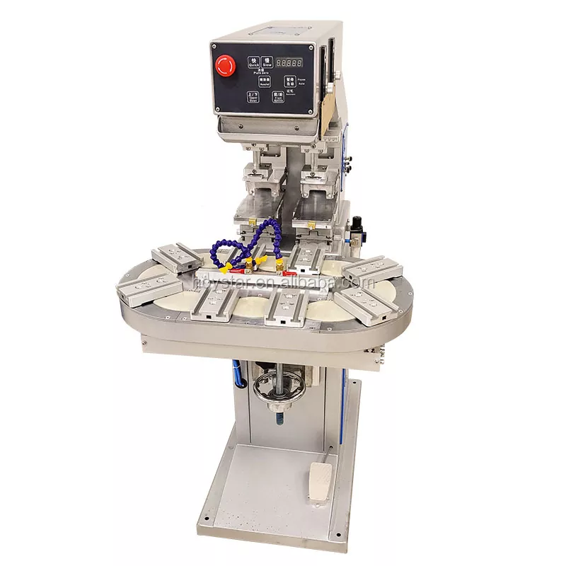 Dvobarvni rotacijski namizni tamponski tiskarski stroj